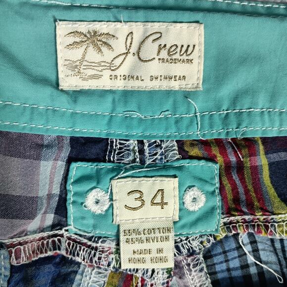 J Crew Swim Trunks Men Size 34 Patchwork Madras Drawstring - Picture 2 of 7